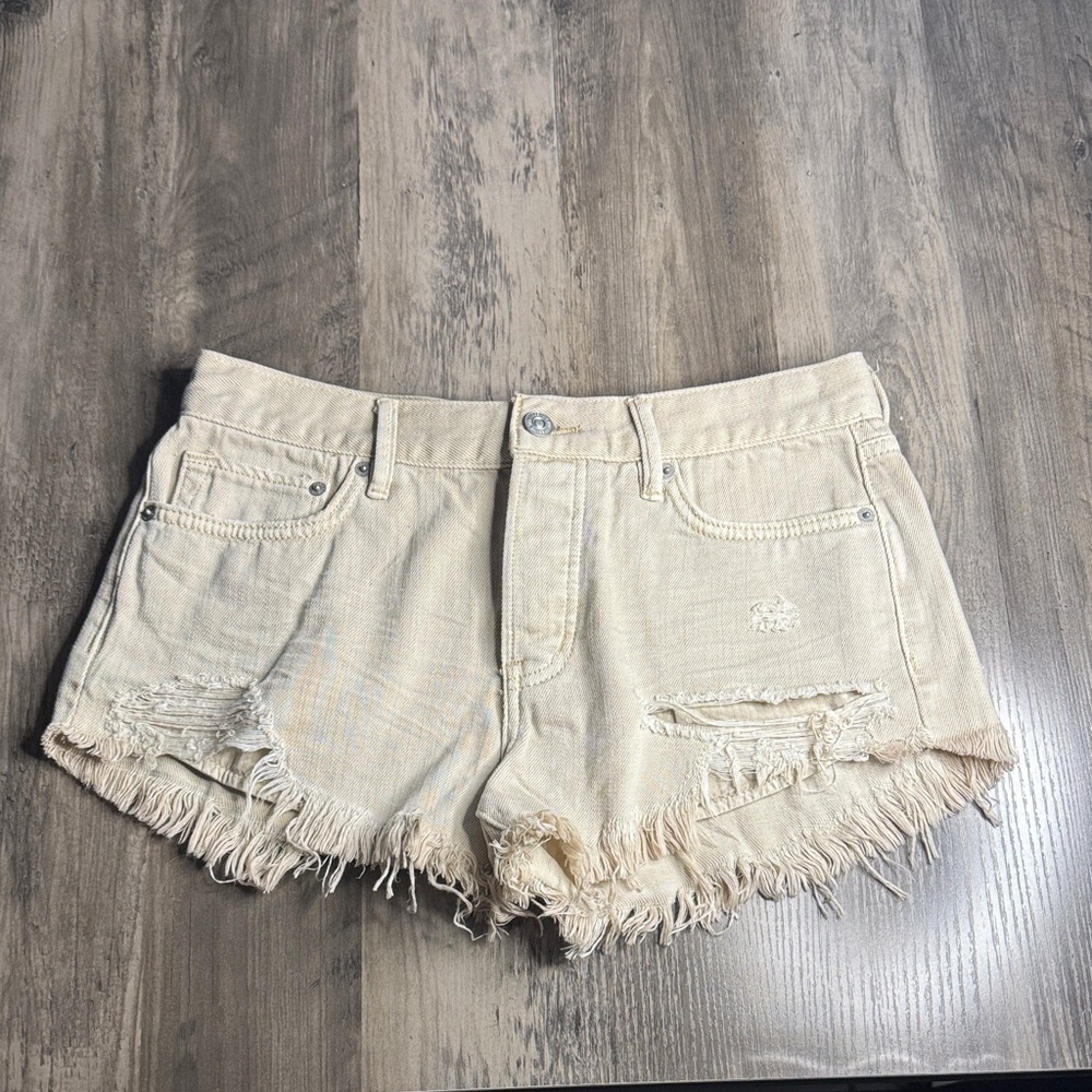 We The Free Cream Frayed Jean Shorts
